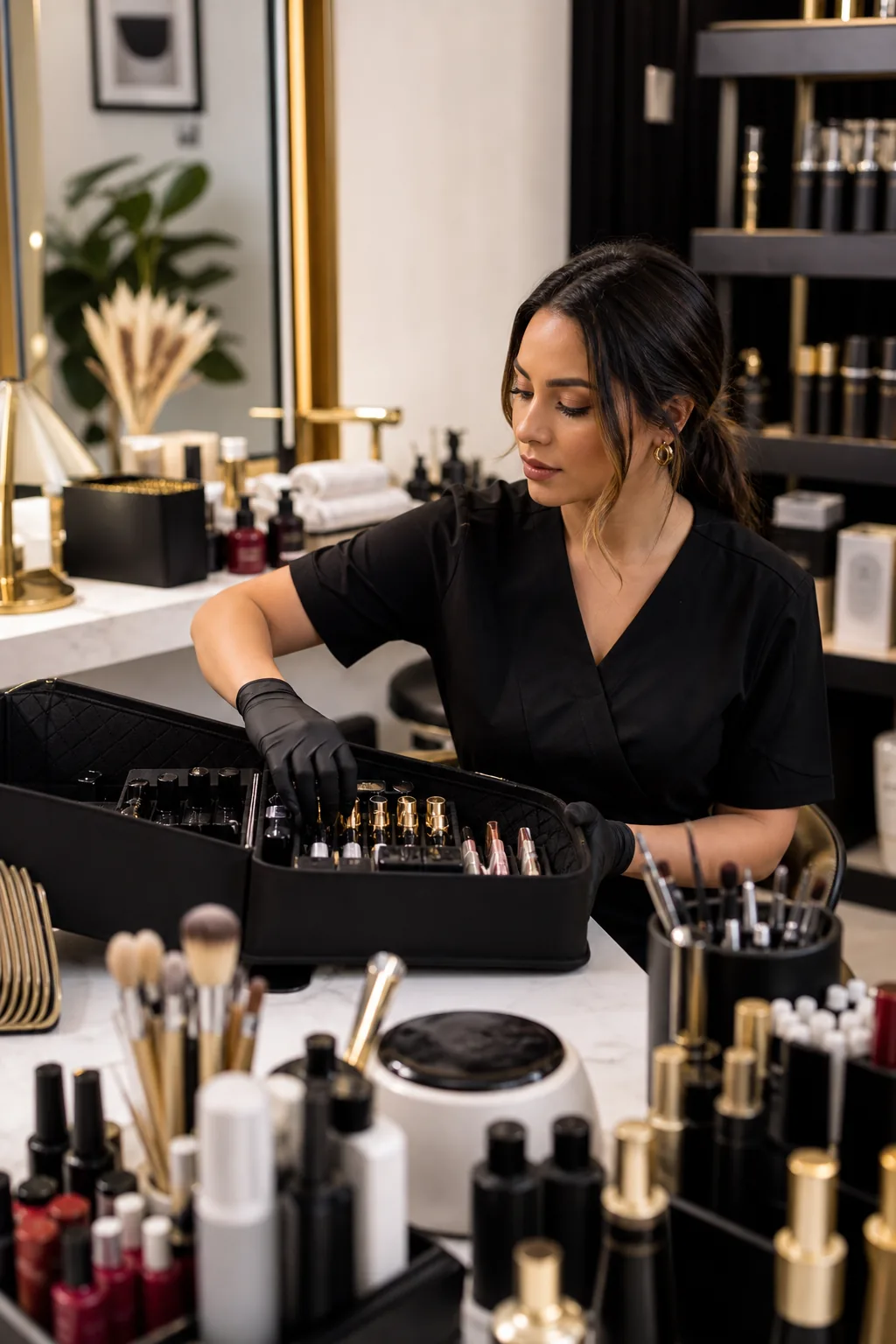 Materiais profissionais de beleza organizados para compra com melhores condições