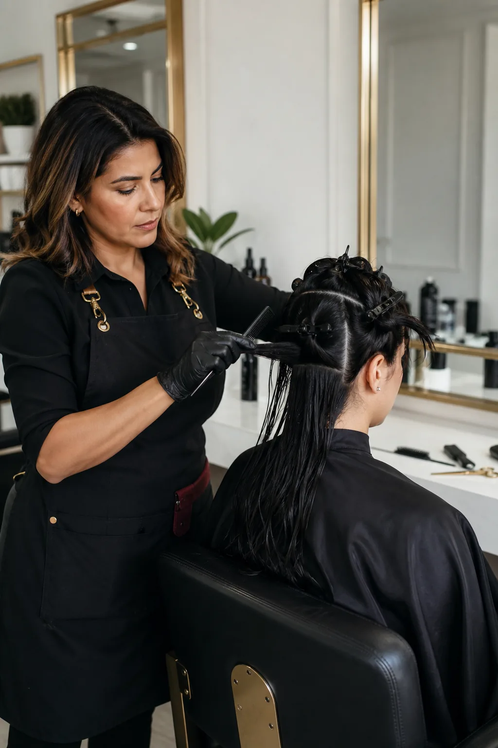 Procedimento profissional de cabelo com técnica segura