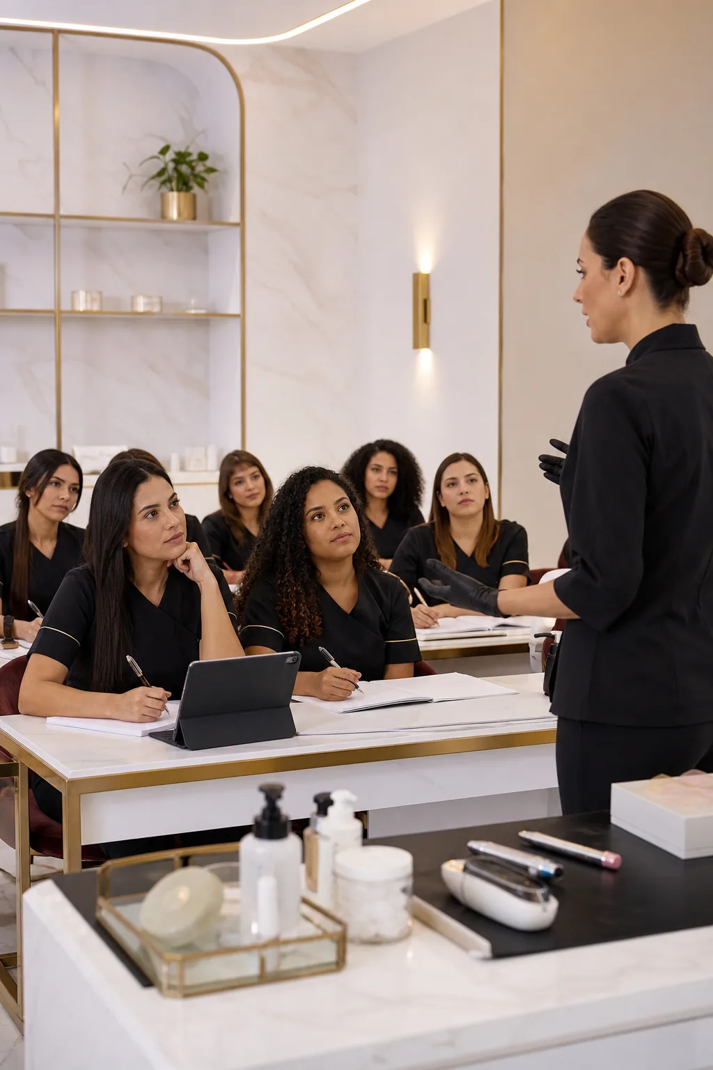 Profissionais de beleza participando de aulas de formação IB2
