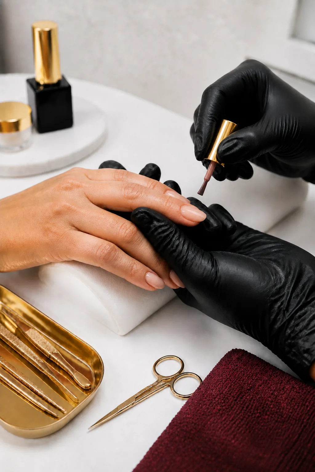 Atendimento de manicure com aplicação de esmalte